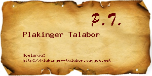 Plakinger Talabor névjegykártya